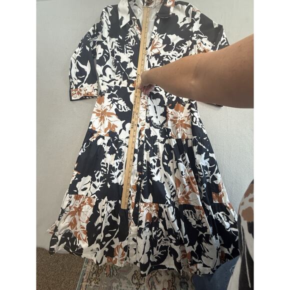 Soft Surroundings Sz 14 Moonglow Midi Dress Button Down Tiered Fall Black Brown - Picture 9 of 15